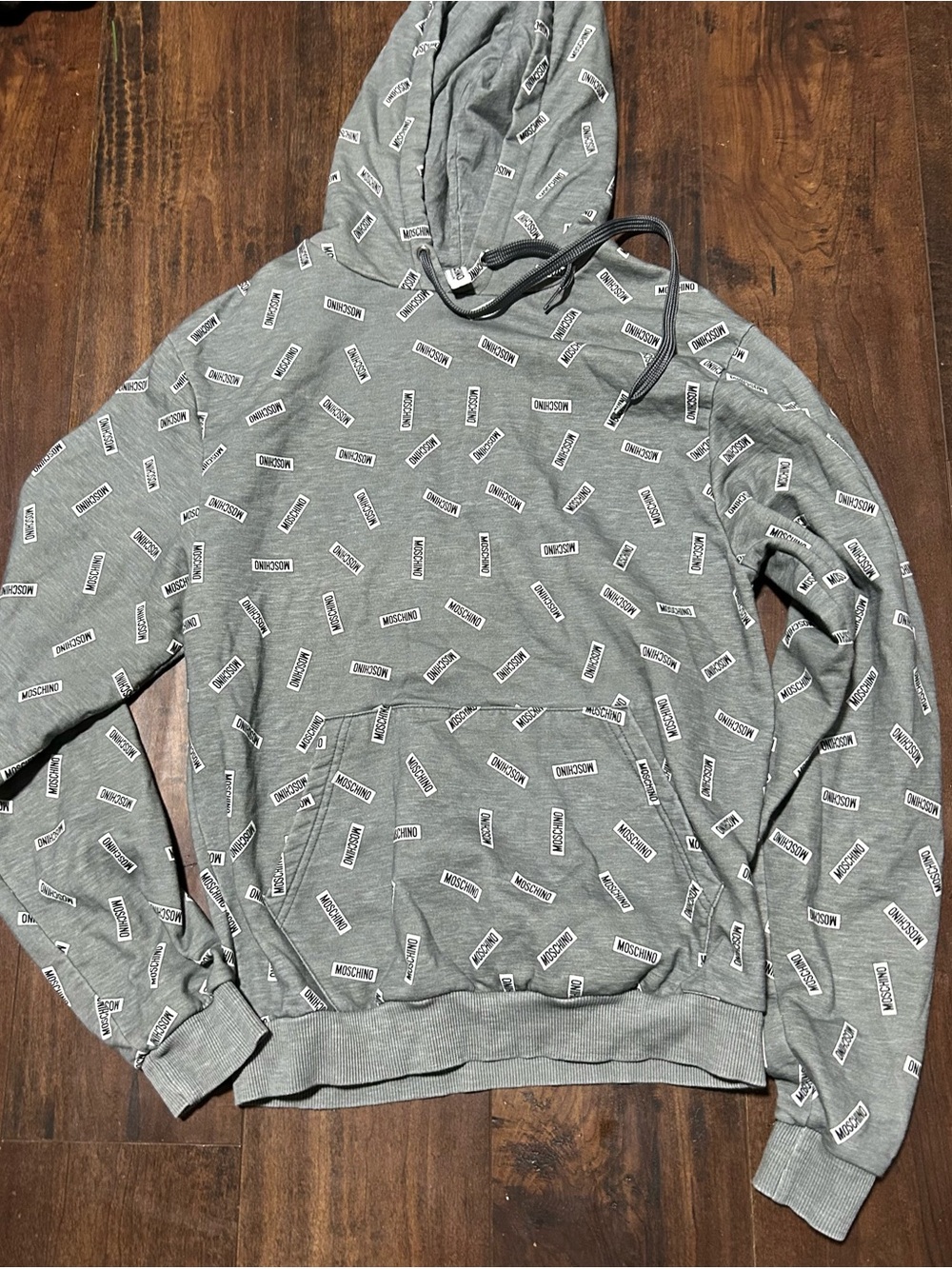 Moschino Gray Logo-Print Pullover Hoodie